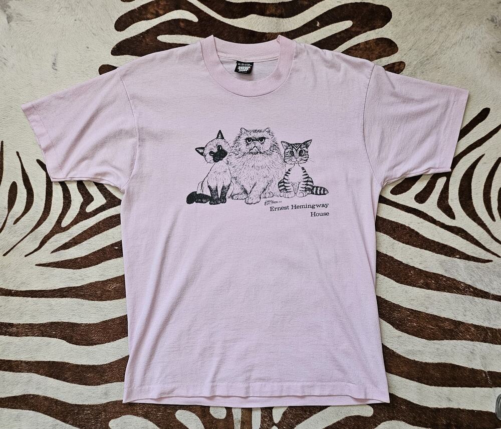 Vintage Grail 1987 Ernest Hemingway Cats Double Sided T-Shirt Sz XL Screen Stars